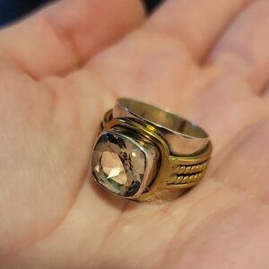 Old Silver & Gold Ring W/ Large Stone
